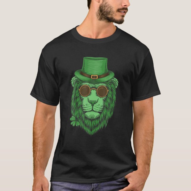 Camiseta Lion Leprechaun Hat Shamrock Dias de São Patrícios (Frente)