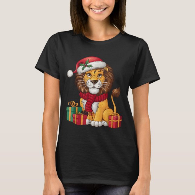 Camiseta Lion Lover Xmas Holiday Santa Lion Christmas  (Frente)
