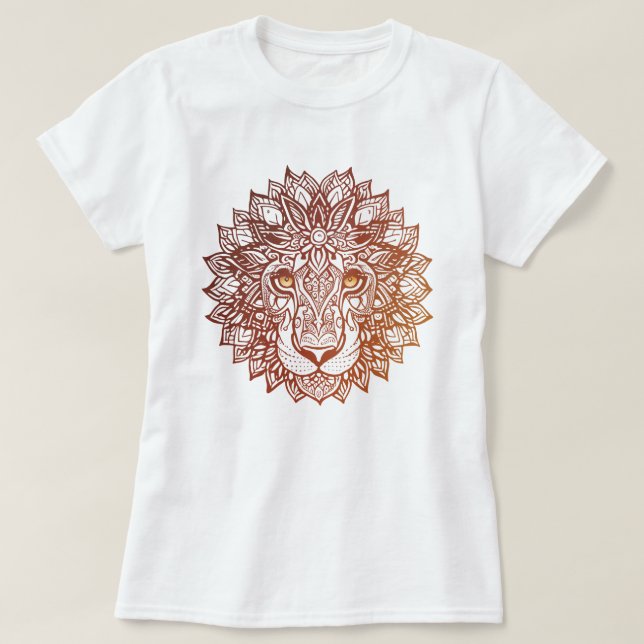 Camiseta Lion Mandala Ornamental, Lion Mandala Desenhado À  (Frente do Design)