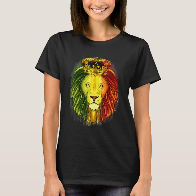 Camiseta Lion Rasta Cores King Crown Mane (Frente)