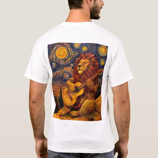 Camiseta Lion tocando violão lá fora Musical Tee Graphic (Verso)