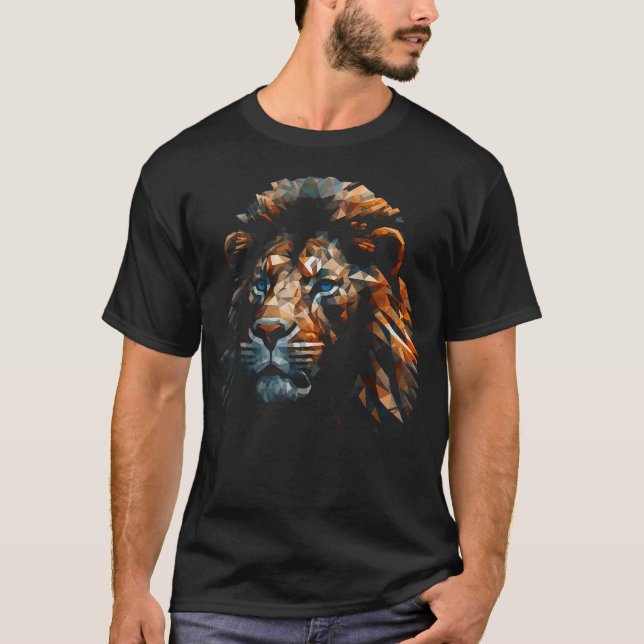 Camiseta Lion Trabalho de arte - Olhos Azuis - Arte Animal  (Frente)