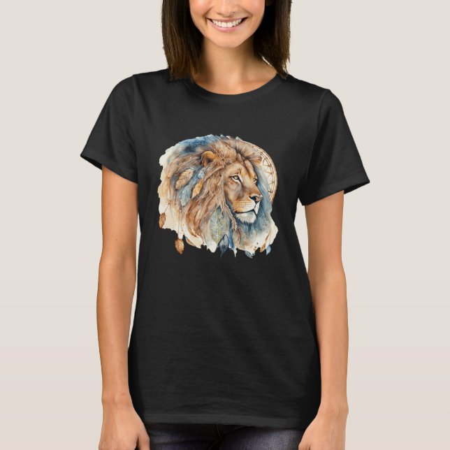 Camiseta Lion Tribal Watercolor Lion Dream Catcher (Frente)