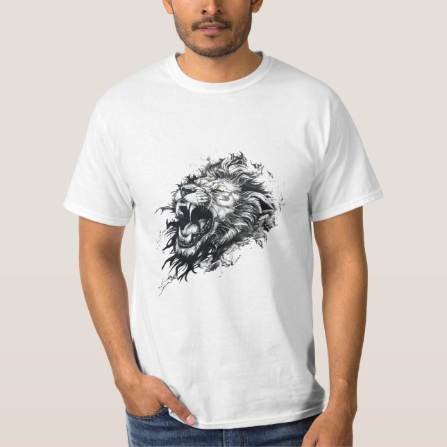 Camiseta Lion Wild Animal Nature Illustration Art Tattoo (Frente)