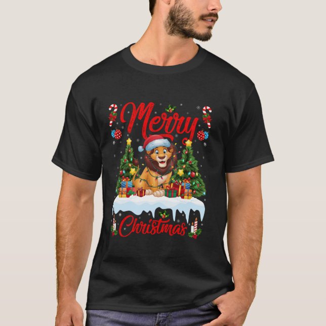 Camiseta Lion Xmas Tree Lighting Santa Hon Lion Natal T (Frente)