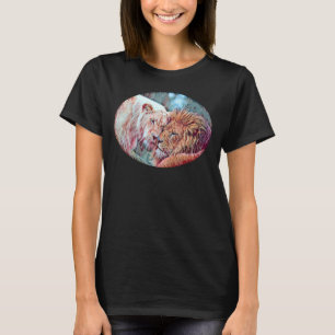 Camiseta Lioness E Casal De Leão Na Ilustração Do Amor