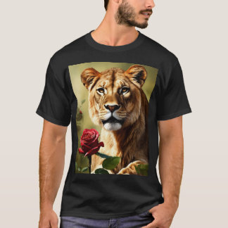 Camiseta Lioness & Rosa Realismo Tatuagem Design T-Shirt