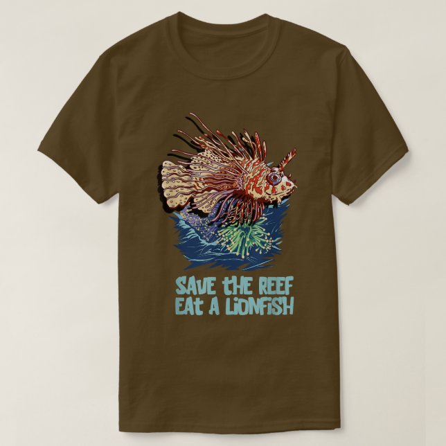Camiseta Lionfish Salve Reef Come Leão Funny Cute Sea Roc (Frente do Design)