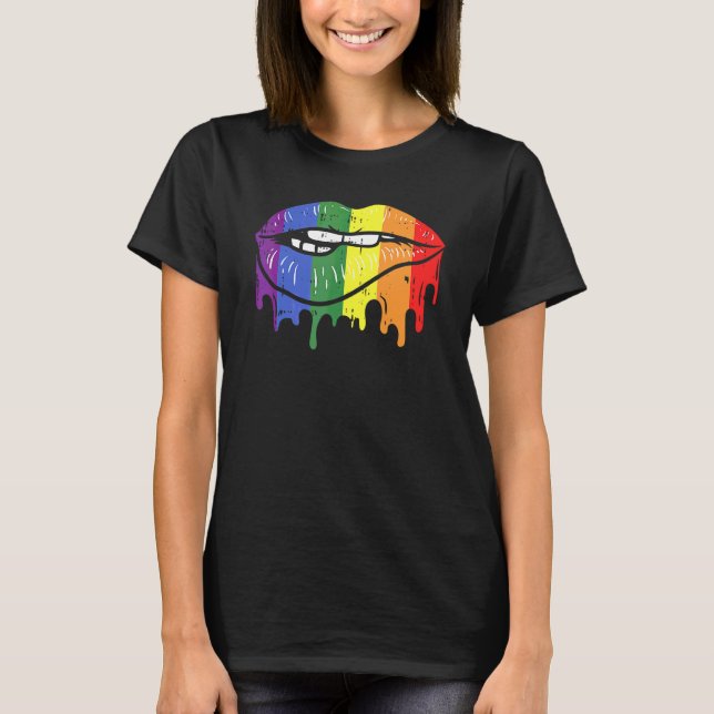 Camiseta Lip Bite Orgulho gay Rainbow Flag Drit Lgbt LGBT L (Frente)