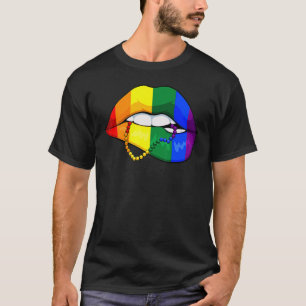 Camiseta Lip Biting Lgbt Q Cute Rainbow Flag Orgulho gay Al