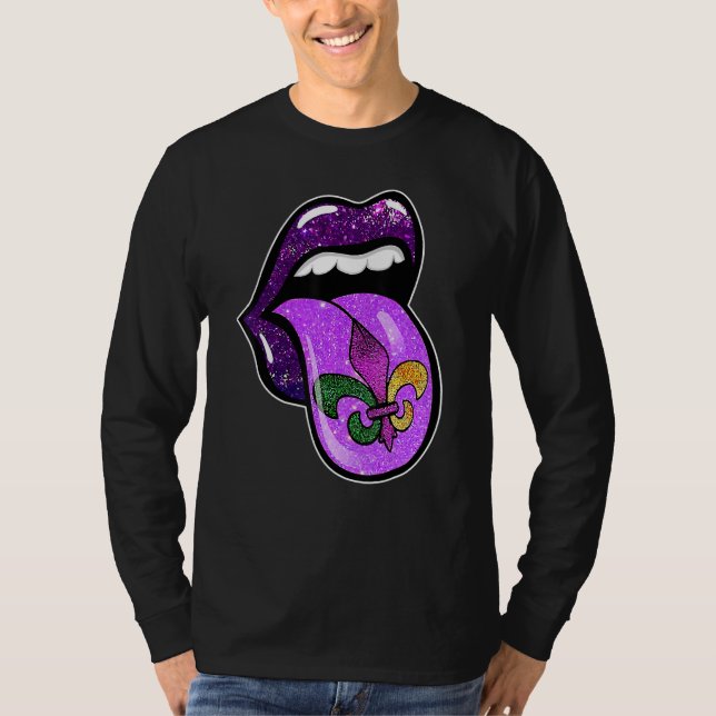 Camiseta Lips Mardi Gras Carnival Purple Fleur De Lis Women (Frente)