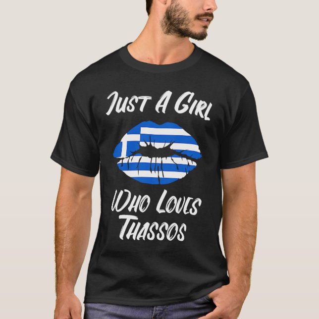 Camiseta Lips Mouth Love Greek Flag Thassos (Frente)