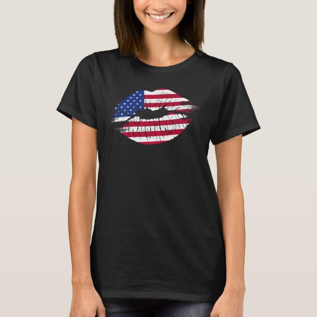 Camiseta Lips USA Flag Grunge (Frente)