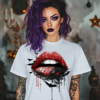 Camiseta Lips with Black Lace and Bats