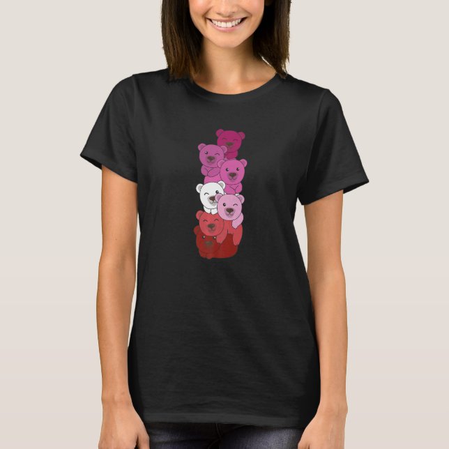 Camiseta Lipstick Lesbian Flag Pile Pride Lgbtq Bear Lesbia (Frente)
