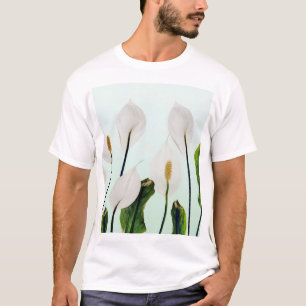 Camiseta Lírios Brancos Flores Azuis Sem Costura