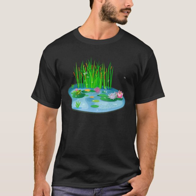 Camiseta lírios de água, com Sapo em tampas de lírios D (Frente)