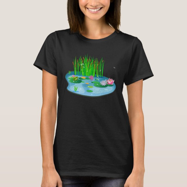 Camiseta lírios de água, com Sapo em tampas de lírios D (Frente)