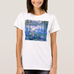 Camiseta Lírios de água de Monet<br><div class="desc">Lírios de água de Monet. Pintura a óleo em canvas desde 1916. Monet pintou sua lagoa famosa do lírio de água obsessiva durante os anos finais de sua carreira, seleccionando a inspiração da luz do sol e seu efeito de deslocamento na água e as flores e a folha aquáticas. Esta...</div>