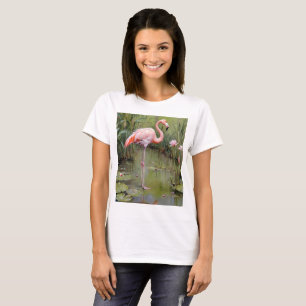 Camiseta Lírios De Água Flamingo, Rosa, E Pintura De Óleo D