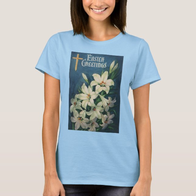 Camiseta Lírios de Páscoa, Páscoa Religiosa Vintage (Frente)