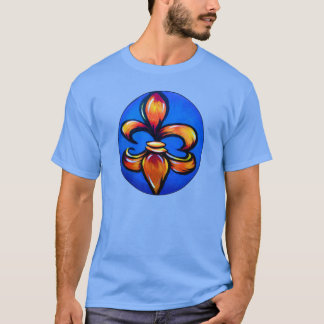 Camiseta Lís de Flor laranja contra fundo azul