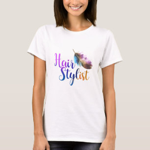 Camiseta Lista de Estilos do Cabelo - Cores de Água da Pena