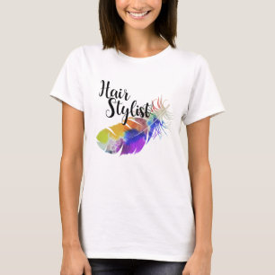 Camiseta Lista de Estilos do Cabelo - Cores de Água da Pena
