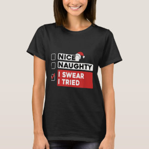 Camiseta Lista de Natal Divertida Nice Naughty Eu Juro Que 