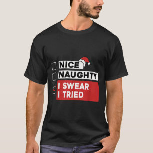 Camiseta Lista de Natal Divertida Nice Naughty Eu Juro Tent