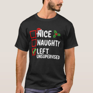 Camiseta Lista de Natal Nice Travesso Deixado Sem Supervisã