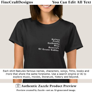 Camiseta Lista de Sobrenomes Editáveis Famosos Notáveis Per