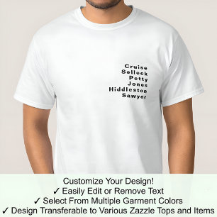 Camiseta Lista de Sobrenomes Editáveis Famosos Notáveis Per