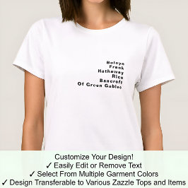 Camiseta Lista de Sobrenomes Editáveis Famosos Notáveis Per