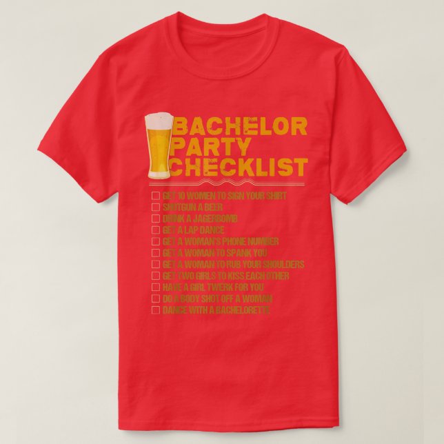 Camiseta Lista de Verificação da Despedida de SolteiroPadri (Frente do Design)