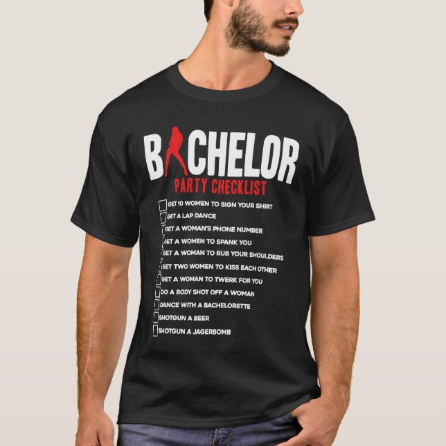 Camiseta Lista de verificação de festa de solteiro amigos (Frente)