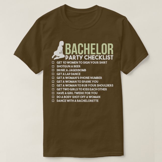 Camiseta Lista de verificação de licenciatura JGA Bridegroo (Frente do Design)