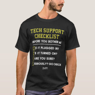Camiseta Lista de verificação de suporte técnico