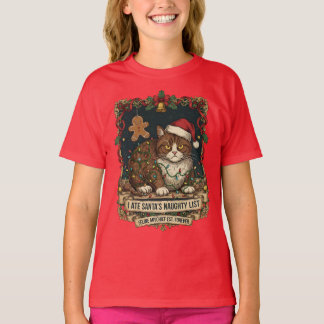 Camiseta "Lista Travessa" Gato Humor de Natal.