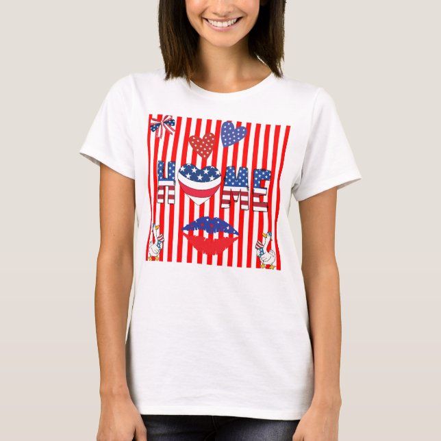 camiseta listrada vermelha de 4 de julho (Frente)