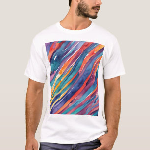 Camiseta Listras de Aquarela Laranja, Rosa Azul Verde Roxo