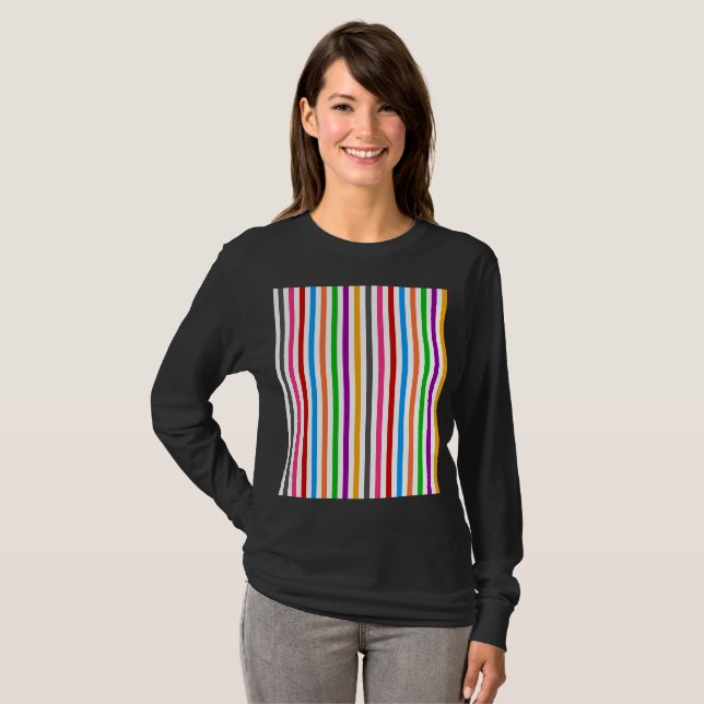 Camiseta Listras de Arco-Íris Colorido - Branco  (Frente Completa)