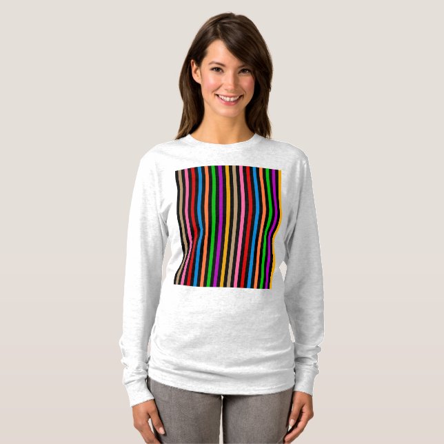 Camiseta Listras de Arco-Íris Colorido - Preto  (Frente Completa)