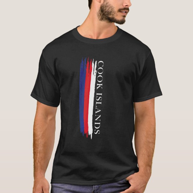 Camiseta Listras de Cor da Bandeira das Ilhas Cook (Frente)