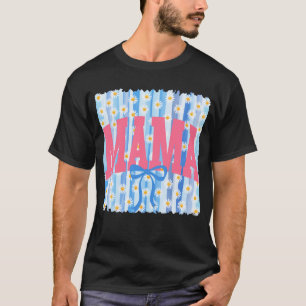 Camiseta Listras de primavera Mamãe Daisy Azul Coquette Flo