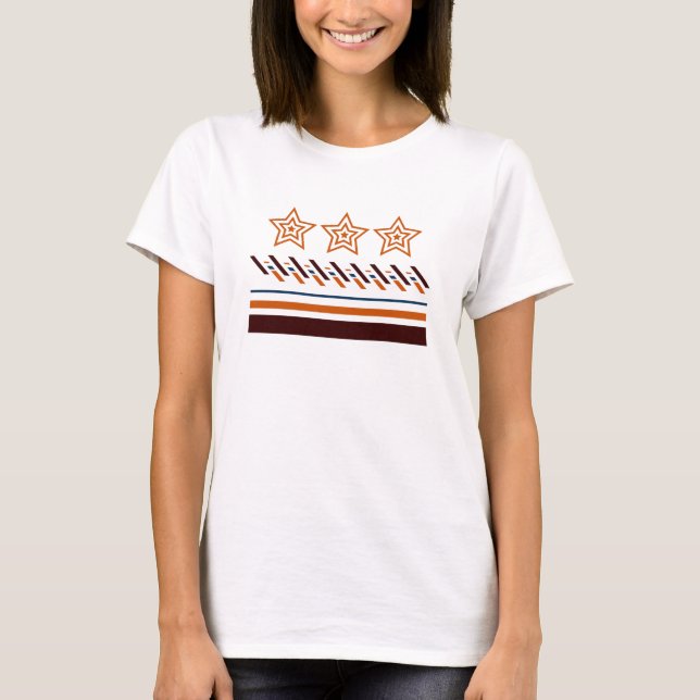 Camiseta Listras de Três Estrelas de Verão para Mulheres (Frente)