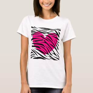 Camiseta Listras do coração e da zebra do rosa quente no
