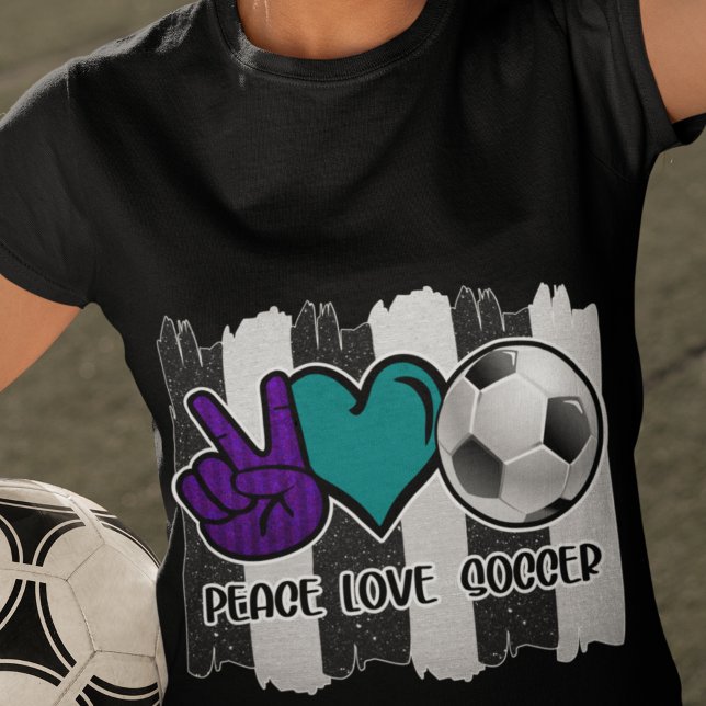 Camiseta Listras Pretas e Brancas Paz Amor Futebol (Criador carregado)