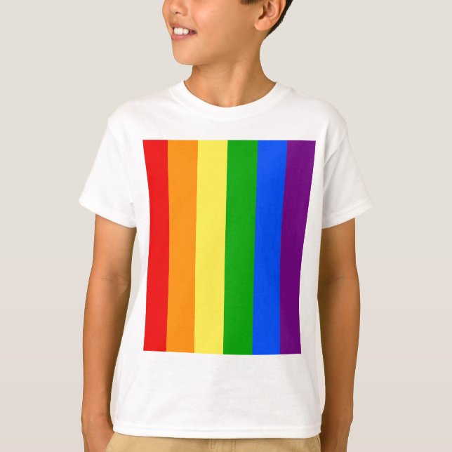 CAMISETA "LISTRAS VERTICAIS DO ARCO-ÍRIS " (Frente)