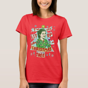 Camiseta Lit retro da mulher do humor do bebendo do Natal